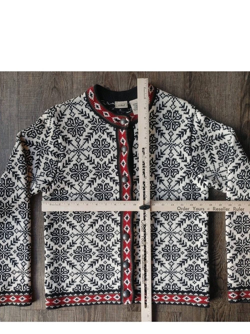 Vtg LL Bean Cardigan Sweater Womens Small Nordic Fair Isle Snowflakes Cable Knit - Picture 4 of 5